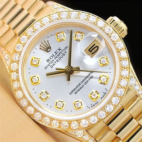 rolex women's yellow gold presidential diamond watch|Rolex presidential diamond bezel price.